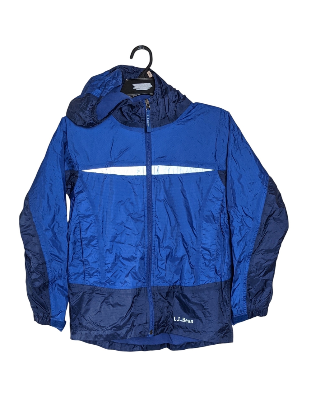 L.L. Bean Boys Blue and Navy Hooded Raincoat Size M 10-12